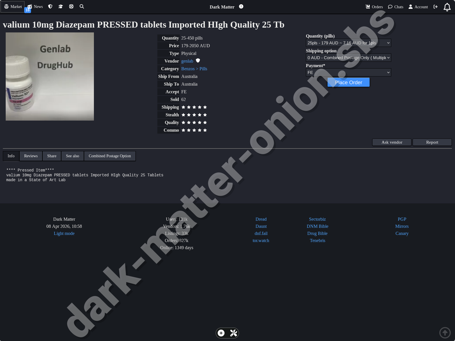 Dark Matter product listing example